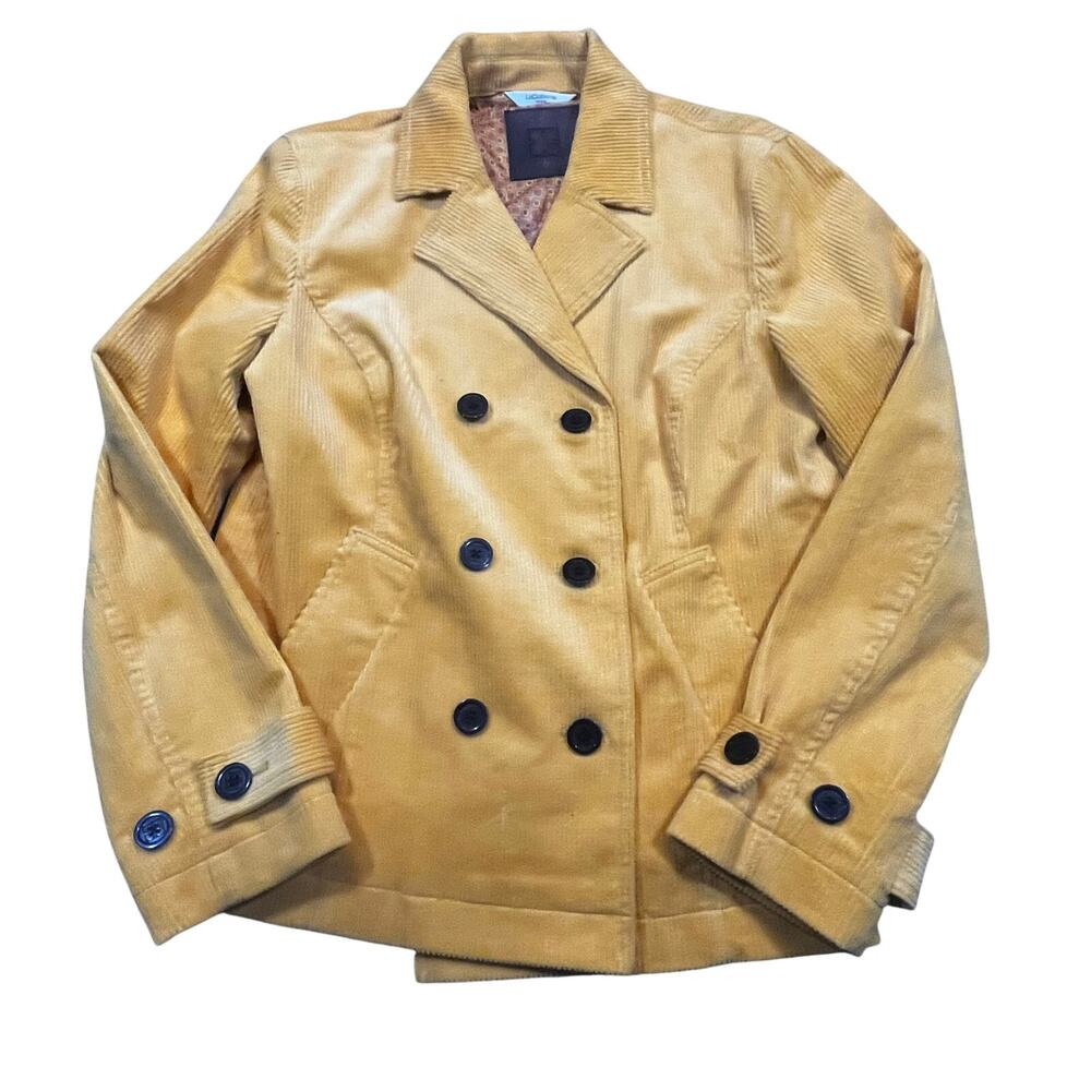 Liz‎ Claiborne Women L Gold Corduroy Jacket Double Breasted Jacket Pockets